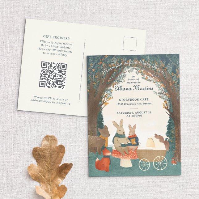 Storybook Woodland Friends Baby shower Carte posta (Créateur téléchargé)