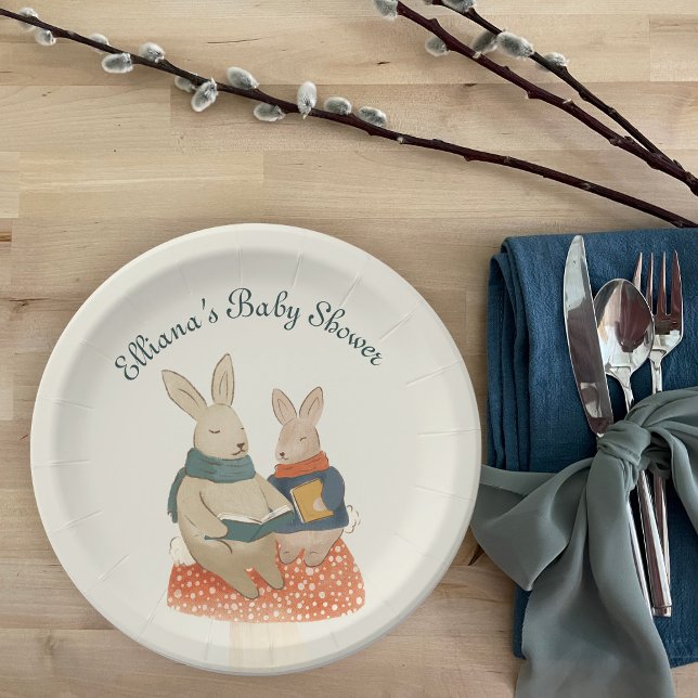 Storybook Woodland Friends Bunnies Baby Shower Paper Plate (Creator Uploaded)