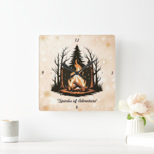 "Storytelling by the Fire" Square Wall Clock