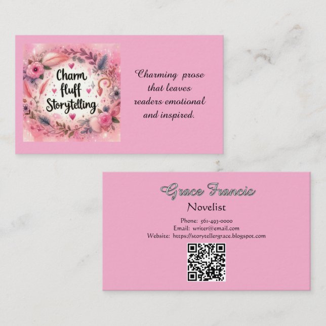 Storytelling Charm Pink Writer Novelist  Business Card (Front/Back)