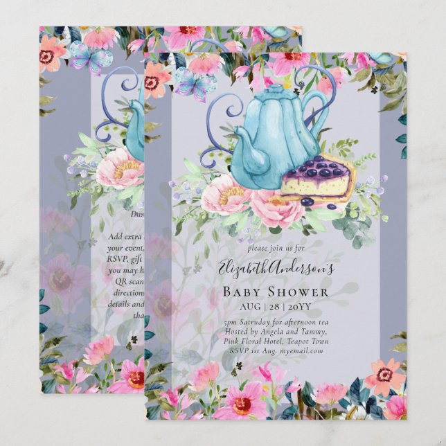 Storytime Tea Party Baby Shower Invitations (Front/Back)