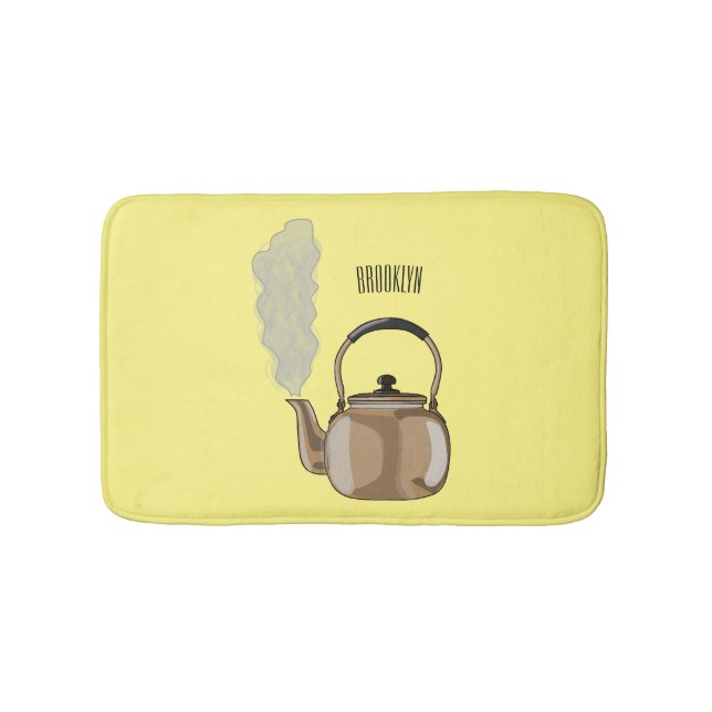Stovetop or hob kettle cartoon illustration  bath mat (Front)
