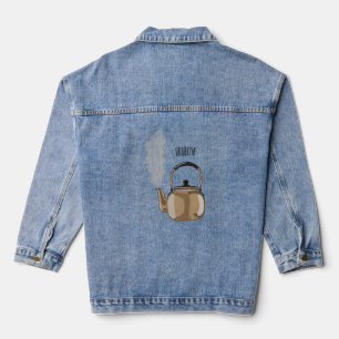Stovetop or hob kettle cartoon illustration  denim jacket