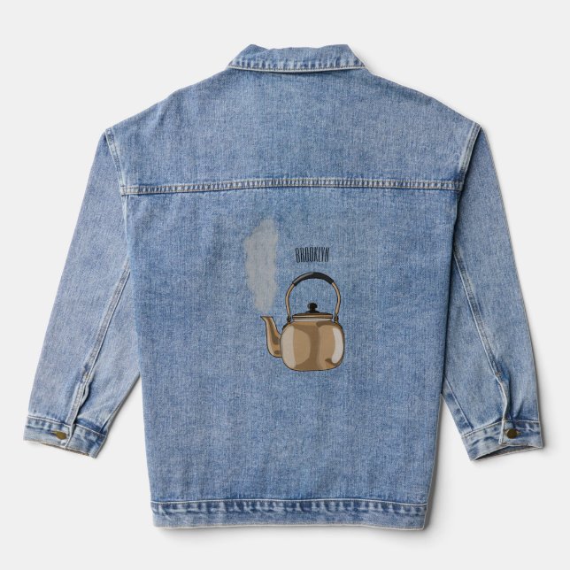 Stovetop or hob kettle cartoon illustration  denim jacket (Back)