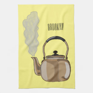 Stovetop or hob kettle cartoon illustration  kitchen towel