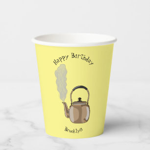 Stovetop or hob kettle cartoon illustration paper cups