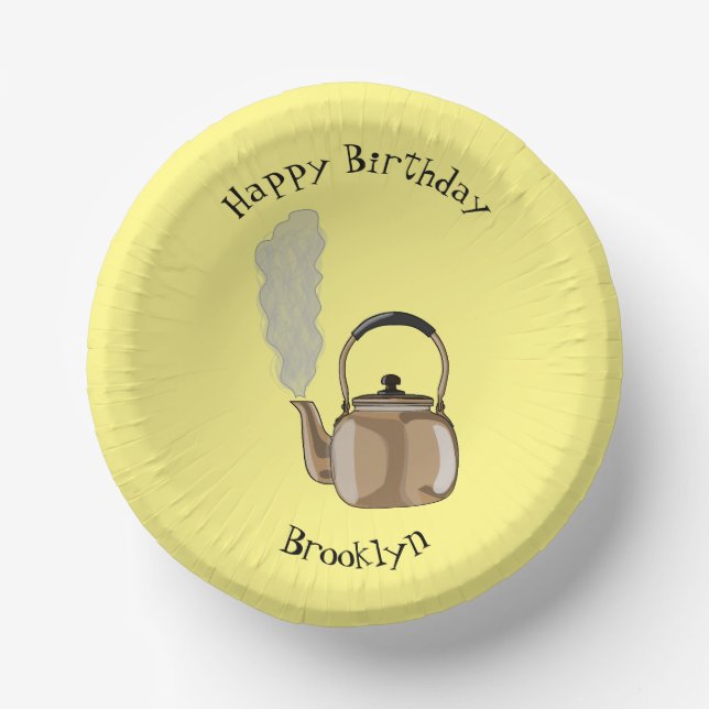 Stovetop or hob kettle cartoon illustration paper plate (Front)