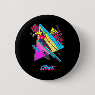 Stowe Colourful Retro Vintage Skier 80s Inspired W 2 Inch Round Button