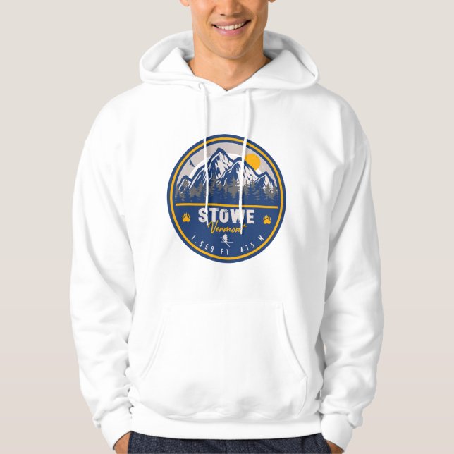 Stowe Mountain Vermont Retro Sunset Ski Souvenir Hoodie (Front)