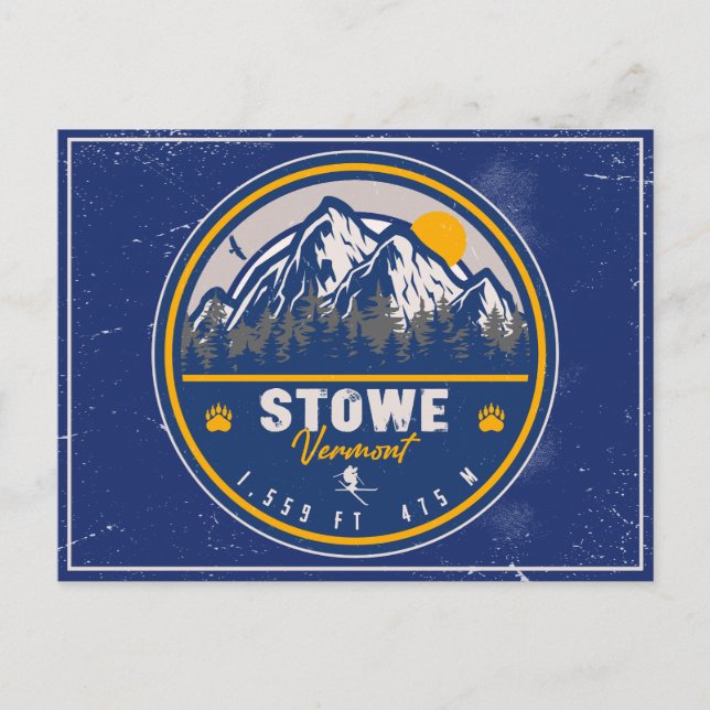 Stowe Mountain Vermont Retro Sunset Ski Souvenir Postcard (Front)