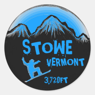 Stowe Vermont blue snowboard art stickers