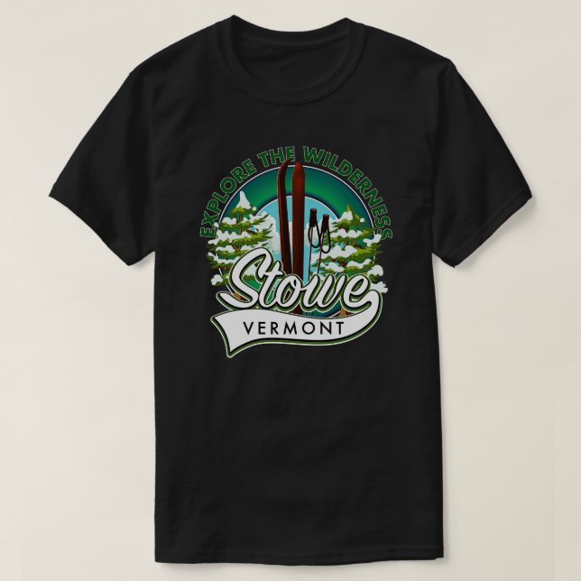 Stowe Vermont explore the Wilderness ski T-Shirt (Design Front)