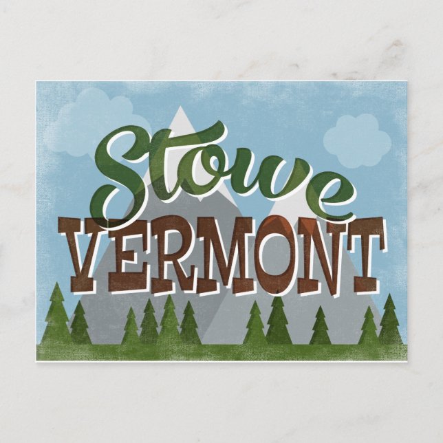 Stowe Vermont Fun Retro Snowy Mountains Postcard (Front)