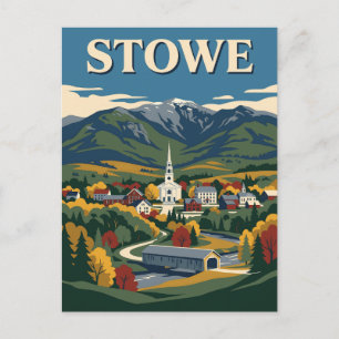 Stowe Vermont Green Mountains Fall Foliage Travel Postcard