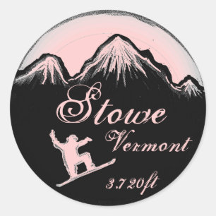 Stowe Vermont light pink snowboard art stickers