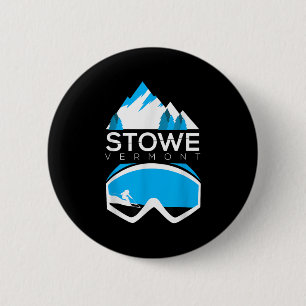 Stowe Vermont Skiing Snow Covered Mountain Tee  2 Inch Round Button