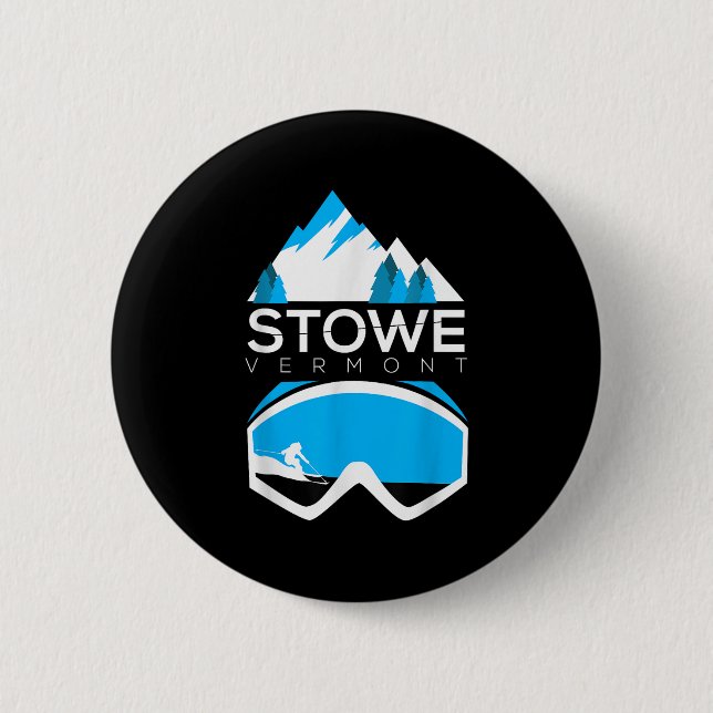 Stowe Vermont Skiing Snow Covered Mountain Tee  2 Inch Round Button (Front)