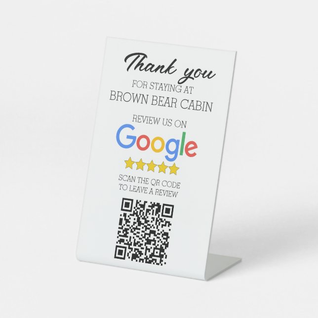 STR Google Review scan QR Code Short term  Pedestal Sign (Front)