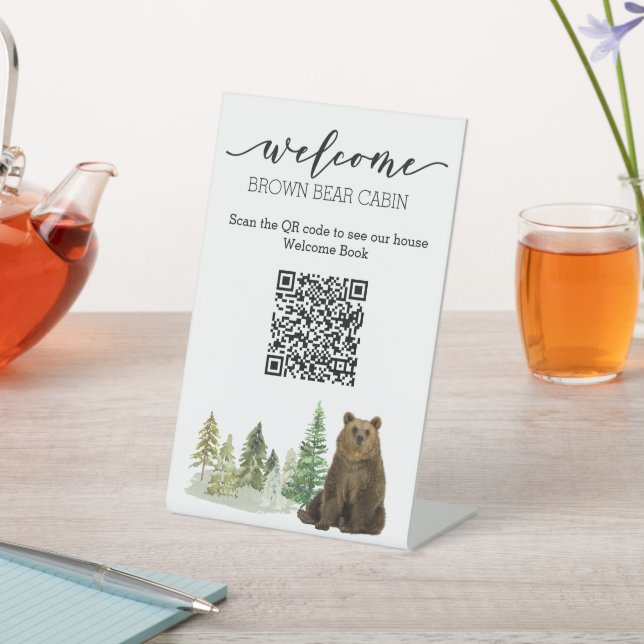 STR Guide QR Code Welcome Guest book Bear Pedestal Sign (In SItu)