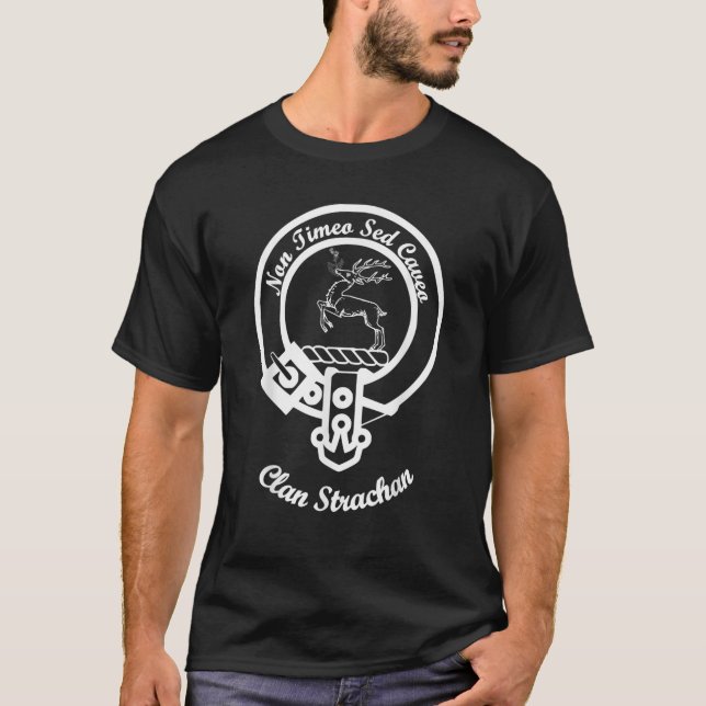 Strachan surname American Flag Scottish tartan T S T-Shirt (Front)