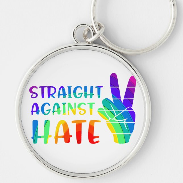 Straight Against Hate - LGBTQ+ Ally Pride Keychain (Front)
