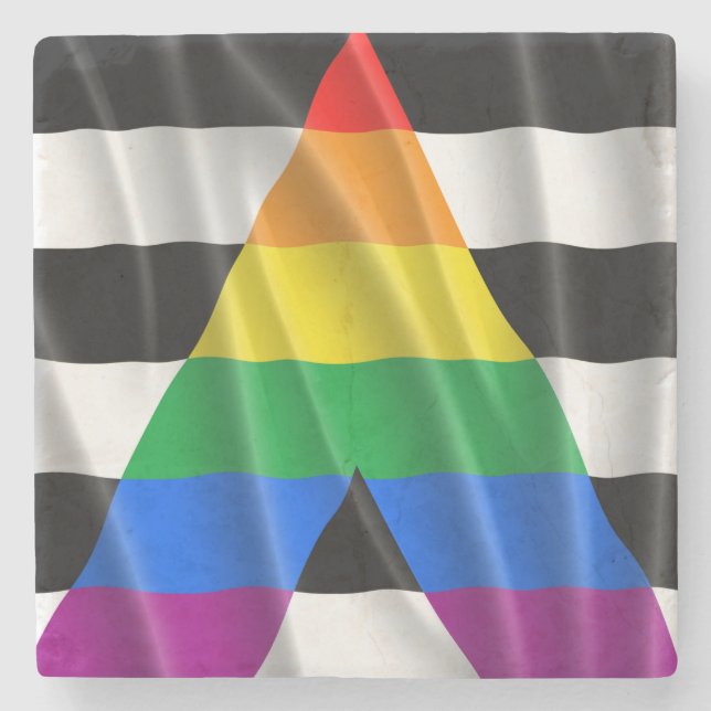 STRAIGHT ALLY FLAG WAVY DESIGN -.png Stone Coaster (Front)