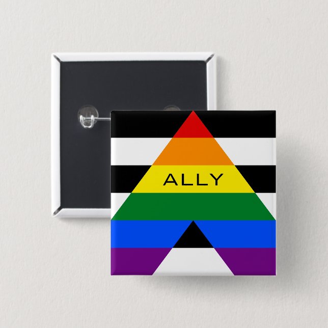 Straight Ally Pride 2 Inch Square Button (Front & Back)