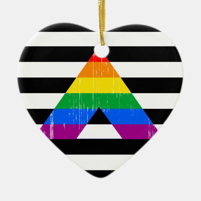 Straight Ally Pride distressed Ceramic Ornament (Front)