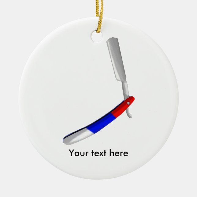 Straight Blade Cut Throat Razor Red White And Blue Ceramic Ornament (Front)