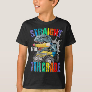 Straight Into 7th Grade Monster Truck Dinosaur Boy T-Shirt