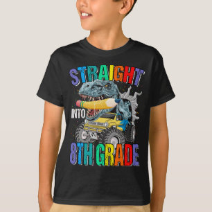 Straight Into 8th Grade Monster Truck Dinosaur Boy T-Shirt