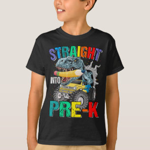 Straight Into Pre-K Monster Truck Dinosaur Boys  T-Shirt