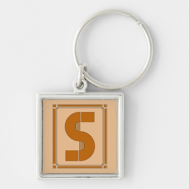 Straight lines art deco with monogram, letter S Keychain (Front)