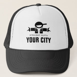 Straight Outta DJ trucker hat   Add your city name