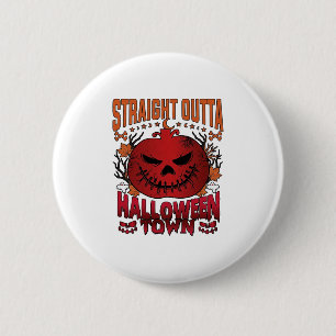 Straight Outta Halloween Town Red Pumpkin Ghosts L 2 Inch Round Button