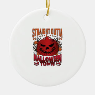 Straight Outta Halloween Town Red Pumpkin Ghosts L Ceramic Ornament