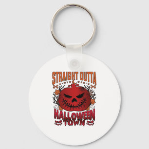 Straight Outta Halloween Town Red Pumpkin Ghosts L Keychain