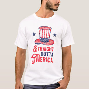 Straight Outta Merica American Flag 4Th Of July Pa T-Shirt