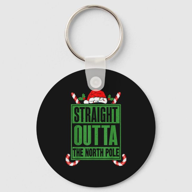 Straight Outta North Le Xmas Candy Cane Funny Paro Keychain (Front)