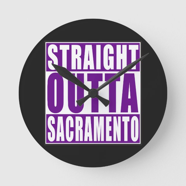 Straight Outta Sacramento Purple Round Clock (Front)