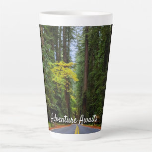Straight Road Ahead Through Misty Redwood Forest Latte Mug