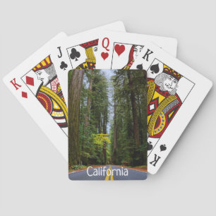 Straight Road Ahead Through Misty Redwood Forest Playing Cards