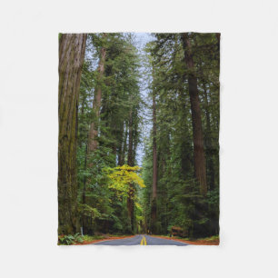 Straight Road Ahead Through Misty Redwood Forest-S Fleece Blanket
