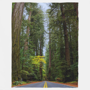 Straight Road Ahead Through Misty Redwood Forest-S Fleece Blanket
