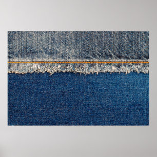 Straight stitch with orange thread on bleached den poster