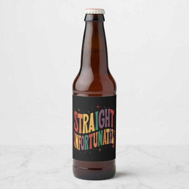 Straight Unfortunately Groovy LGBTQ Pride Gay Beer Bottle Label (Front)