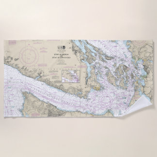 Strait of Georgia and Strait of Juan de Fuca Chart Beach Towel