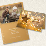 Strand of Christmas Lights Photo Holiday Card<br><div class="desc">Beautiful folded holiday greeting cards feature strands of Christmas tree lights,  a large rustic star and a greeting on the front. Your photo and personalized message and names are on the inside. MORE styles and designs in our store.</div>