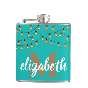 Strand of Lights Turquoise Personalized Hip Flask