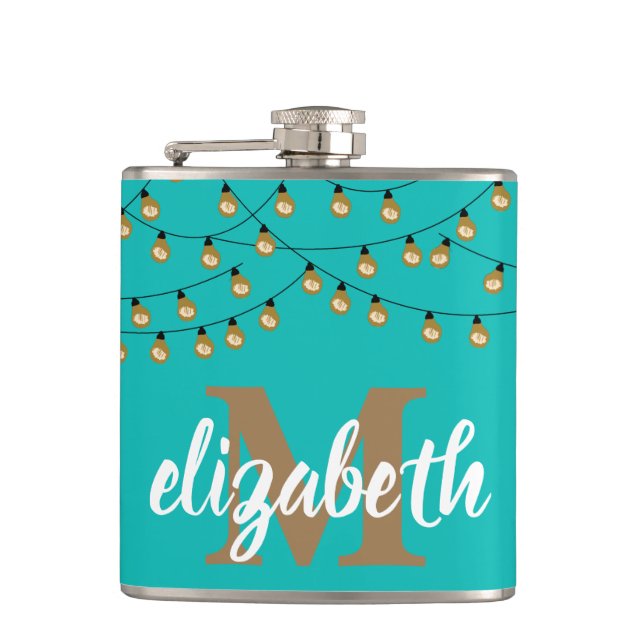 Strand of Lights Turquoise Personalized Hip Flask (Front)